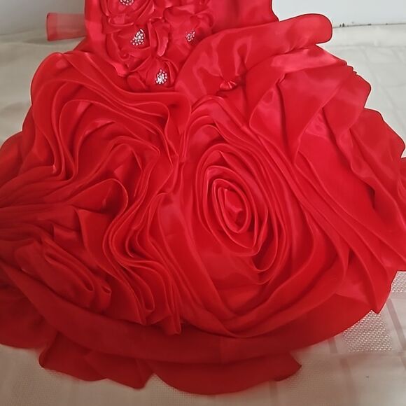 Toddler Girl's Custom-Made Rose Petals Chiffon Dress With Petticoat Red 12-Month - Picture 7 of 16